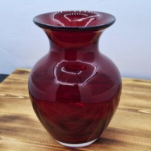 Vintage Hand Blown Art‎ Glass Vase Ruby Red Floral Window Decor Beautiful Solid